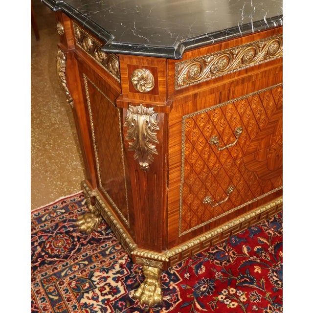 1990s Louis XV French Style Walnut Inlaid Marble Top Gilt Ormolu Chest Dresser Commode For Sale - Image 12 of 13