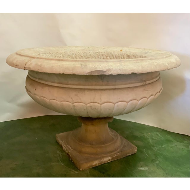 Neoclassical Grand Scale Hand Carved Marble Urns - a Pair For Sale - Image 3 of 13