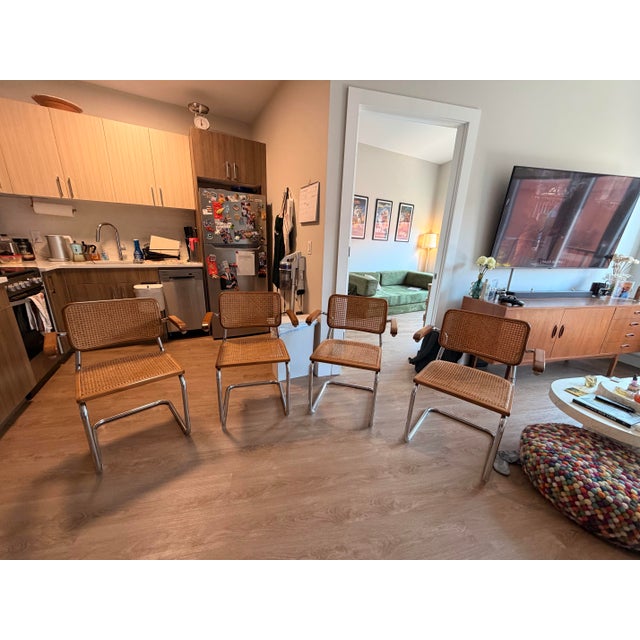 1970s Italian Cesca B64-Style Cane & Chrome Armchairs, Set of 4 For Sale - Image 9 of 10