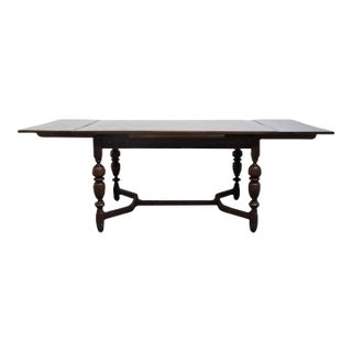 Vintage Antique Solid Oak Rustic Gothic Jacobean Tudor Style 86" Refectory Dining Table For Sale