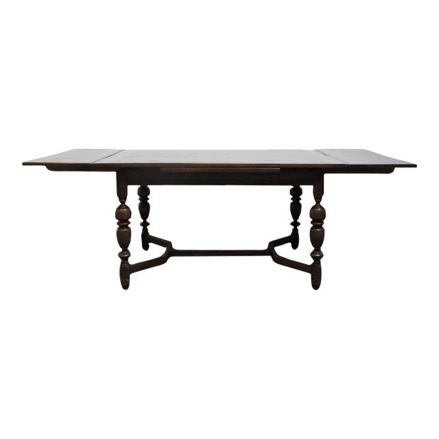 Vintage Antique Solid Oak Rustic Gothic Jacobean Tudor Style 86" Refectory Dining Table For Sale