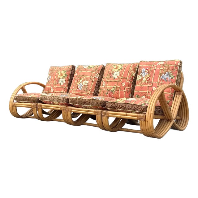 Vintage Coastal Bent Rattan Sofa After Frankl For Sale