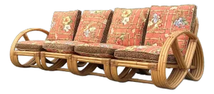 Vintage Coastal Bent Rattan Sofa After Frankl
