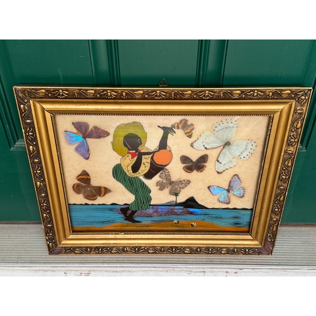Folk Art Vintage African Folk Art Iridescent Morpho Butterfly Wing Mosaic Made in Brazil For Sale - Image 3 of 15