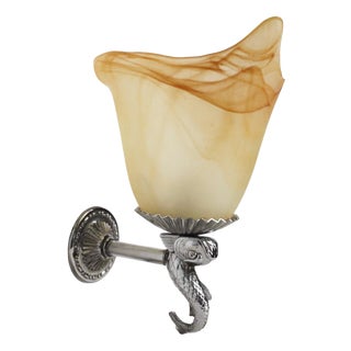 French Tulip and Fish Wall Sconce in Chrome and Peach Marbled Glass, 1940s For Sale