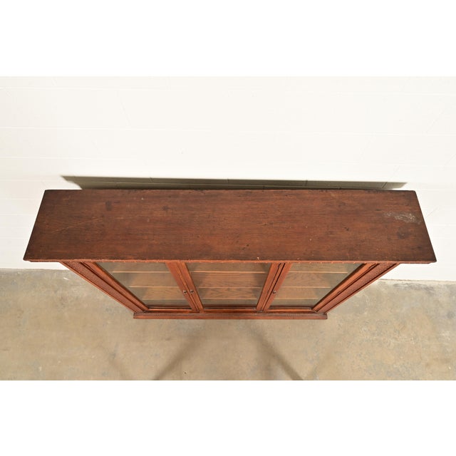 R. J. Horner Style Antique Victorian Carved Oak Triple Bookcase Cabinet, Circa 1880s For Sale - Image 10 of 13