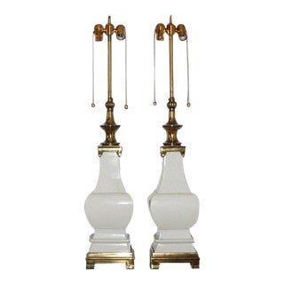 Stiffel Style Ceramic Craquelure Lamps White - a Pair For Sale