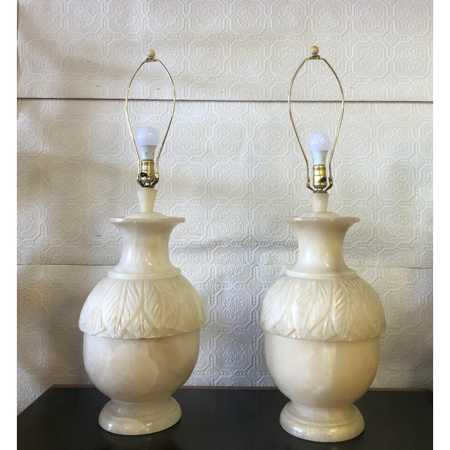 Postmodern Vintage Alabaster or Jade Lamps - Pair For Sale - Image 3 of 8