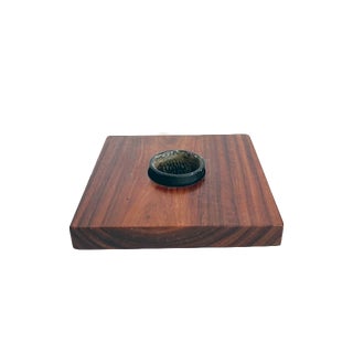 1990s Ikebana Square Walnut Vase With Frog For Sale