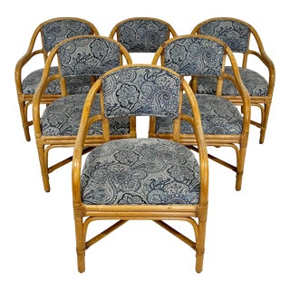 Vintage Rattan Arm Dining Chairs- Set of 6 For Sale