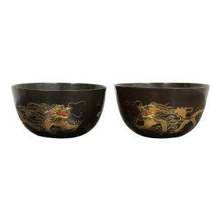 Japanese Lacquer Dragon Bowls, Pair For Sale