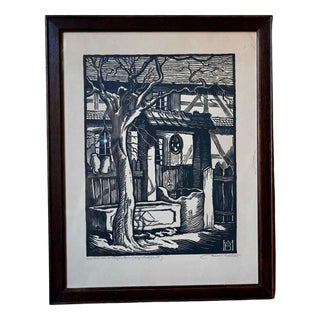 Henri Bacher, Well in Alsace, 1900, Woodcut For Sale