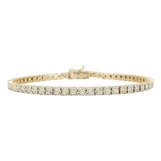 Men’s 10k Yellow Gold 3.54ct Illusion Setting Diamond Tennis Bracelet For Sale