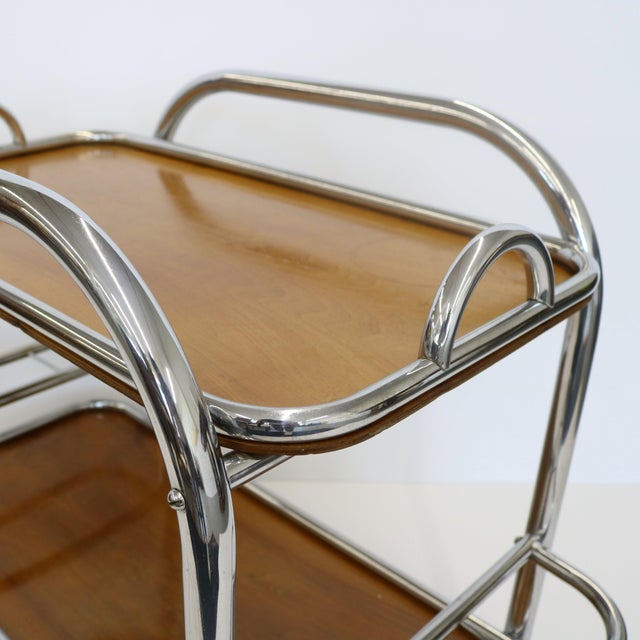 1930s Art Deco Bar Cart Nickel and Wood, Robert Mallet-Stevens For Sale - Image 12 of 18