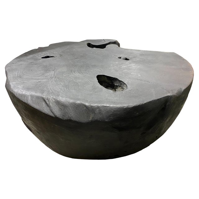 Andrianna Shamaris Drum Shaped Charred Teak Wood Coffee Table For Sale In New York - Image 6 of 18