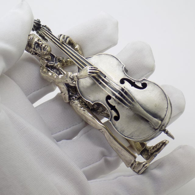 Silver Vintage Italian Genuine Silver Cellist Large Figurine from Arezzo Toscane, 1970s For Sale - Image 8 of 18