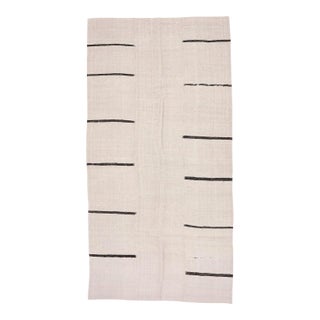 Mid 20th Century Mid 20th Century Black & White Vintage Hemp Rug For Sale