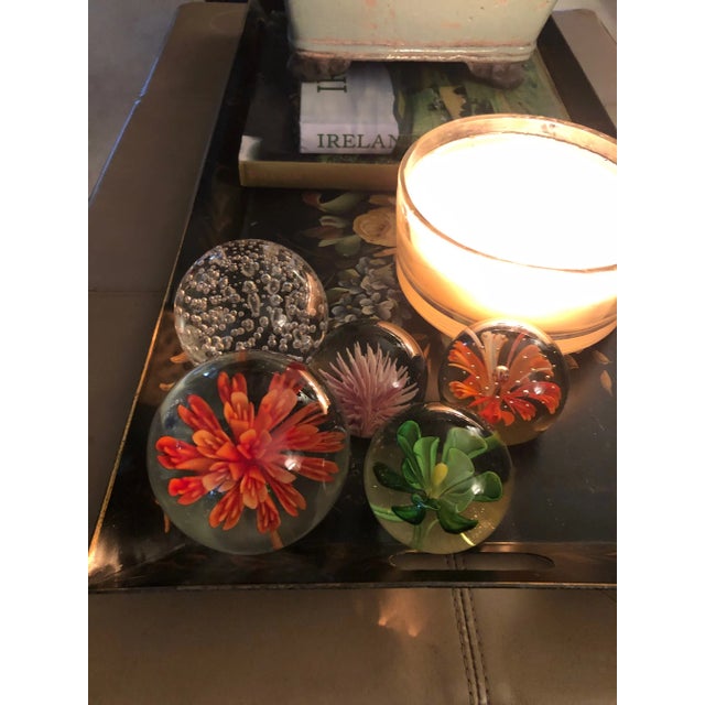 Mid-Century Modern Vintage Round Paperweight With Orange Flower For Sale - Image 3 of 10