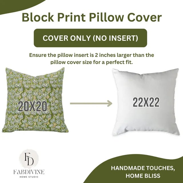 Not Yet Made - Made To Order Fabdivine Artisan Block Print Throw Pillow Cover 26x26 Inch Duck Canvas-Heart Vine For Sale - Image 5 of 5