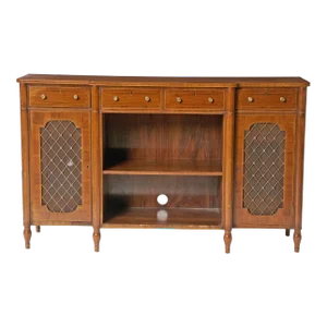 19th Century English Burlwood Mahogany Regency-Style Inlay Decorated Breakfront