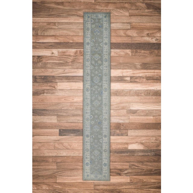 Early 21st Century Green & Blue Handwoven Turkish Oushak Runner 2'9" X 17'8" For Sale In Houston - Image 6 of 6