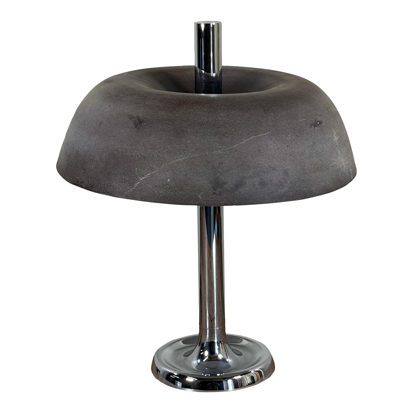 Vintage Mid Century Modern Egon Hillebrand Chrome Table Lamp With Sculptural Gray Shade, c.1970's