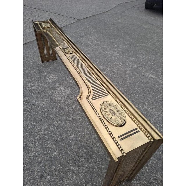 Antique Regency Pierced Brass Fireplace Fender with Floral Rosettes For Sale - Image 12 of 18