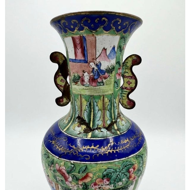 Antique 19th Century Chinese Canton Enamel Vases For Sale - Image 6 of 11