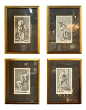 Italian Vintage Black and White Copper Engravings - Set of 4