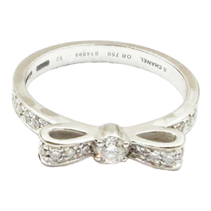 Chanel 18k 750 White Gold Ruben Ribbon Diamond Ring, Size 6