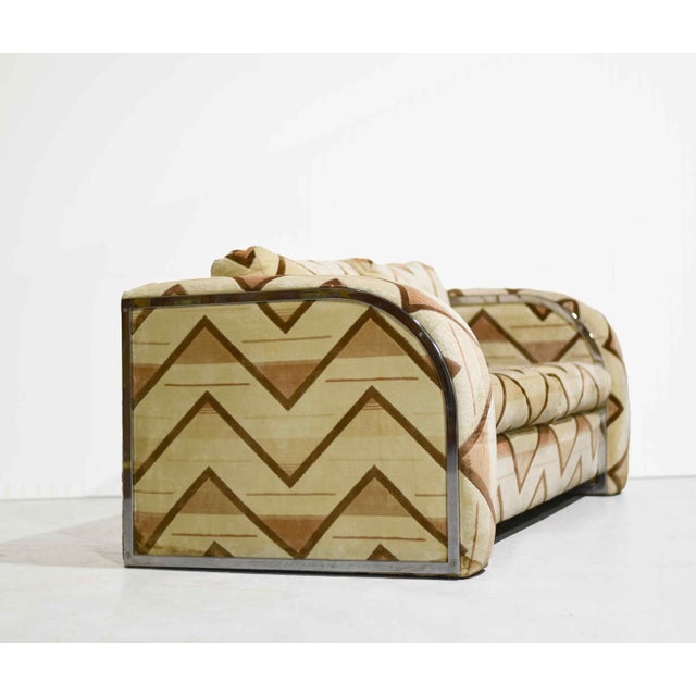 1970s 1970s Chrome Frame Sled Base Loveseat Geometric Chevron Upholstery For Sale - Image 5 of 14