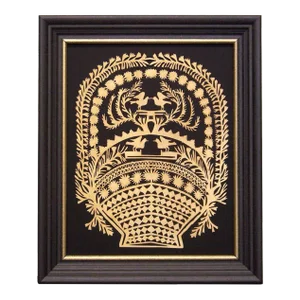 Lovebirds Basket Scherenschnitte Paper Cutting in Black Frame With Gold Trim