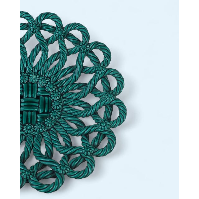 Vintage Green Ceramic Lace Bowl from Vallauris, 1950s For Sale - Image 3 of 12