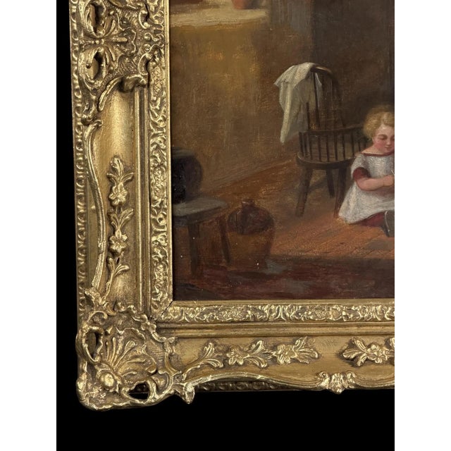 British Artist, Victorian Cottage Interior with Mother and Children, 1860-1870, Oil on Canvas For Sale - Image 15 of 18