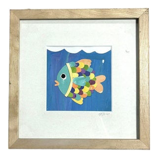 Framed Painted Paper Collage Fish by Leslie Lewis Sigler, 2010 For Sale