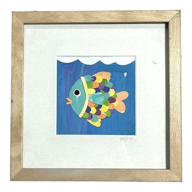 Framed Painted Paper Collage Fish by Leslie Lewis Sigler, 2010 For Sale