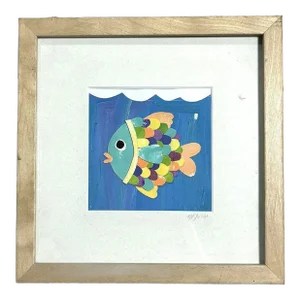 Framed Painted Paper Collage Fish by Leslie Lewis Sigler, 2010
