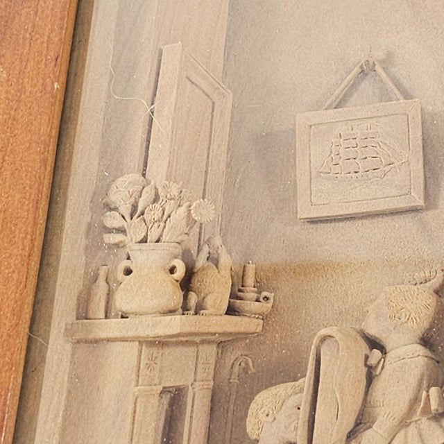 Realism Vintage Wooden Carving Shadow Box Art Dutch Family Scene 1941 For Sale - Image 3 of 7