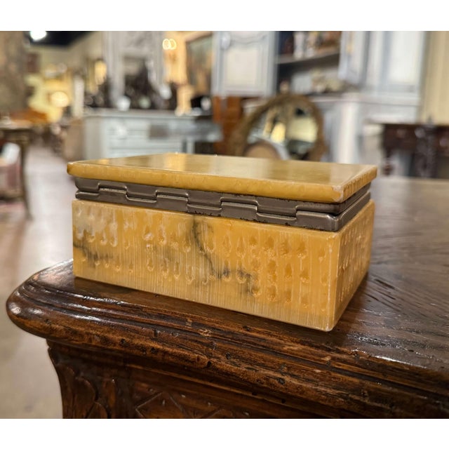 Stone Mid-Century French Yellow Marble and Chrome Jewelry Box For Sale - Image 7 of 9