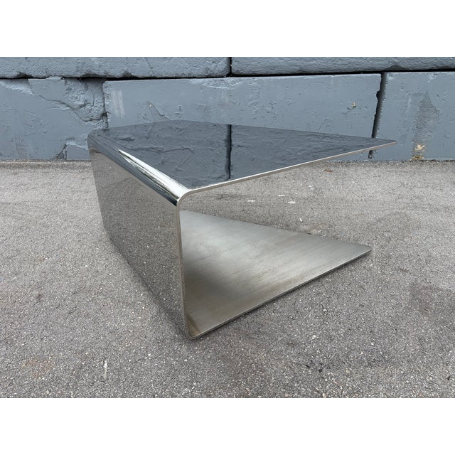 Monumental Sculptural Polished Stainless Steel Cantilever Coffee Table, Usa For Sale - Image 15 of 17