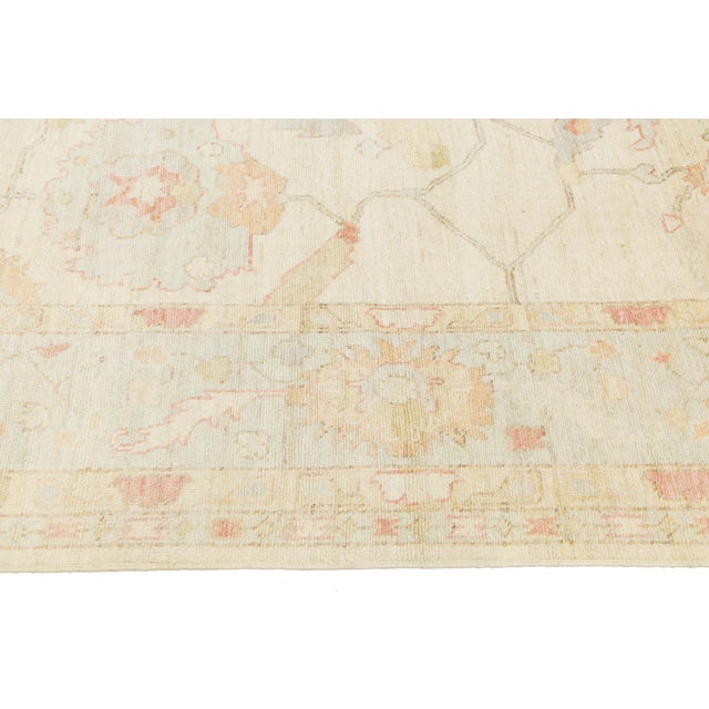 Modern Oushak Style Hand-Knotted Wool Rug Muted Pastel Floral Transitional 12x24 For Sale In New York - Image 6 of 11