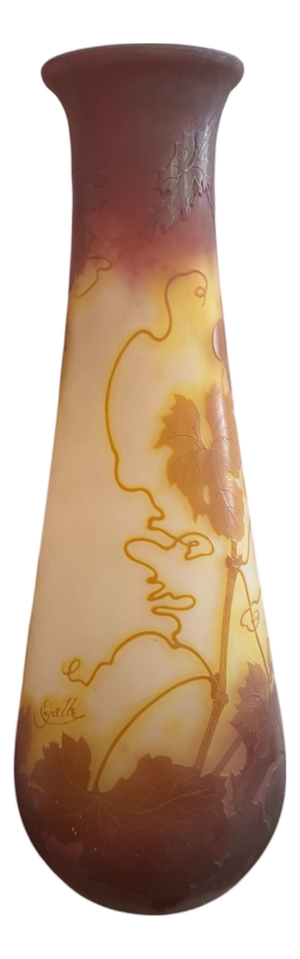 Cameo Glass Vase with Vine Leaf Decoration from Emile Gallé, 1890s