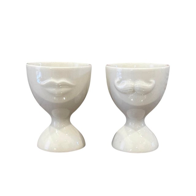 Postmodern Jonathan Adler Mr. & Mrs. Muse Egg Cups, a Pair For Sale - Image 3 of 6