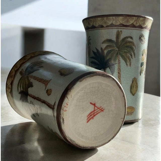 Late 20th Century Porcelain Cups with Palm Tree Motif from Fabienne Jouvin, France, Set of 2 For Sale - Image 4 of 7