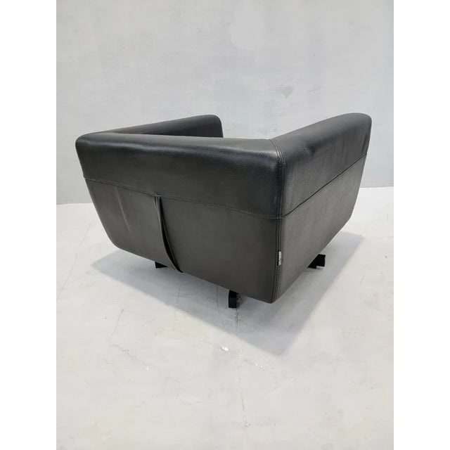 Mid Century Modern Roche Bobois Swivel Lounge Chair in Black Leather For Sale In Chicago - Image 6 of 10