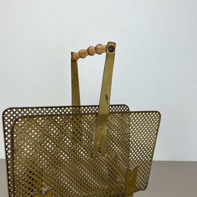 Brown Brass and Bamboo Magazine Holder in the style of Carl Auböck, Austria, 1950s For Sale - Image 8 of 18