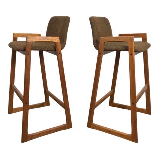 1960s Vintage Danish Modern Teak Barstools- A Pair For Sale