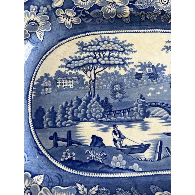 Antique Dark Blue Transfer Decorated Staffordshire Platter, "Wild Rose" Made by: unknown Made in the Staffordshire...