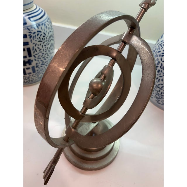 Metal Vintage Metal Armillary Sphere With Arrow Tabletop Sculpture Globe Office Decor For Sale - Image 7 of 9