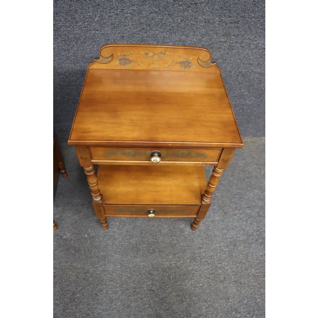 Pair of Hitchcock Maple Two-Drawer Side Tables With Stenciled Decoration For Sale In Philadelphia - Image 6 of 12